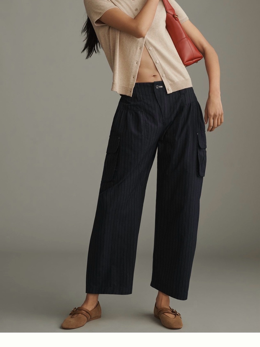 Pilcro Anthropologie Womens Navy Pinstripe Cargo Pants Sz 31 NWT